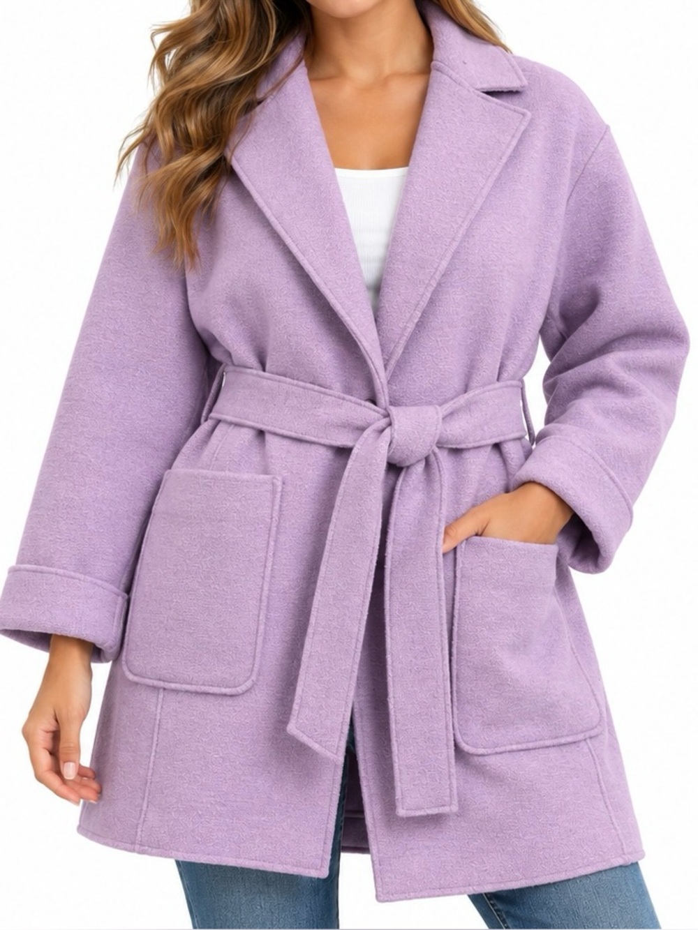 J. Crew Women’s 100% Wool Lavender Purple Belted Wrap Coat Jacket PS Petite
